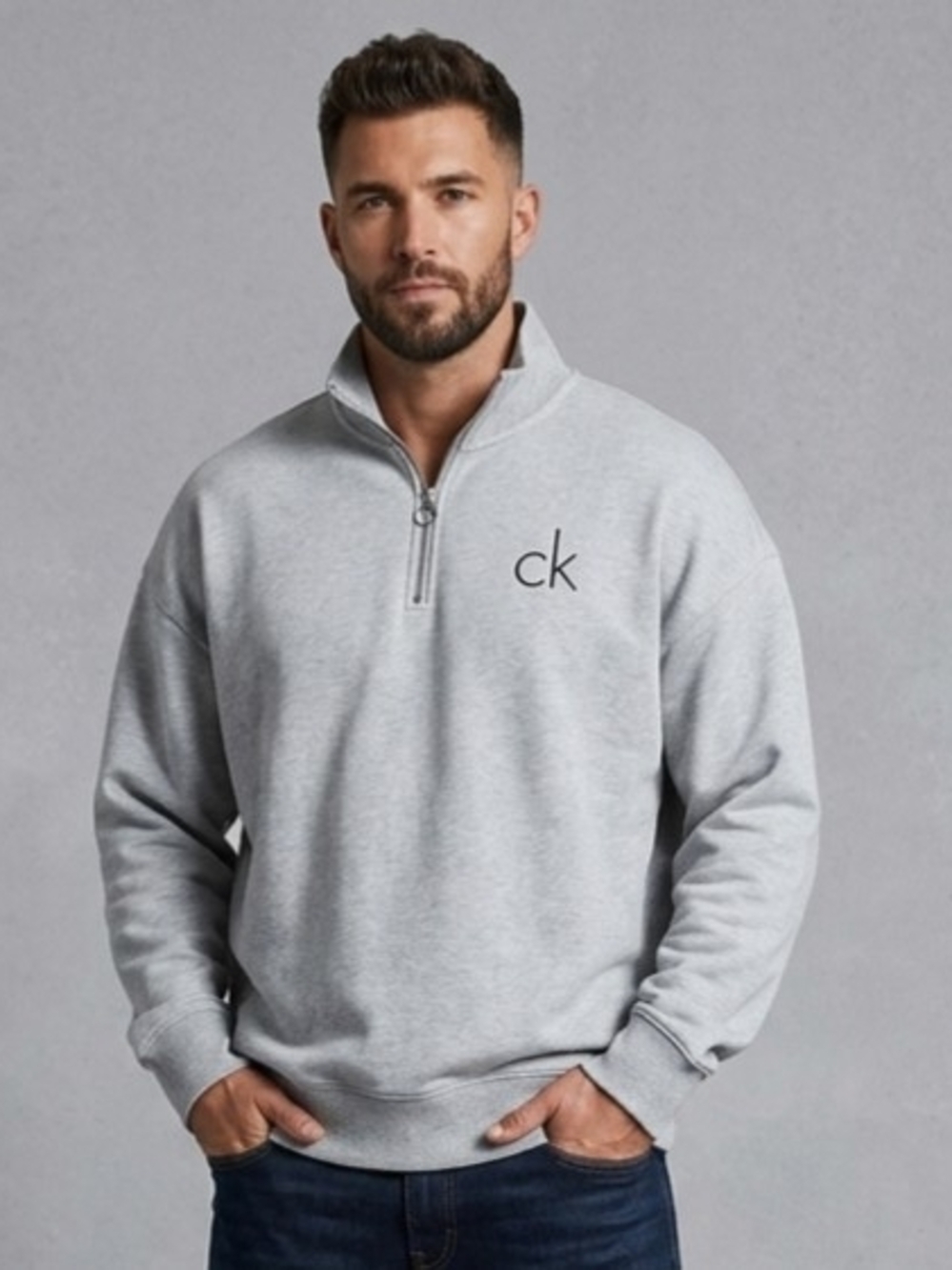 Calvin Klein Men’s Light Gray Half-Zip Sweatshirt Size XXL